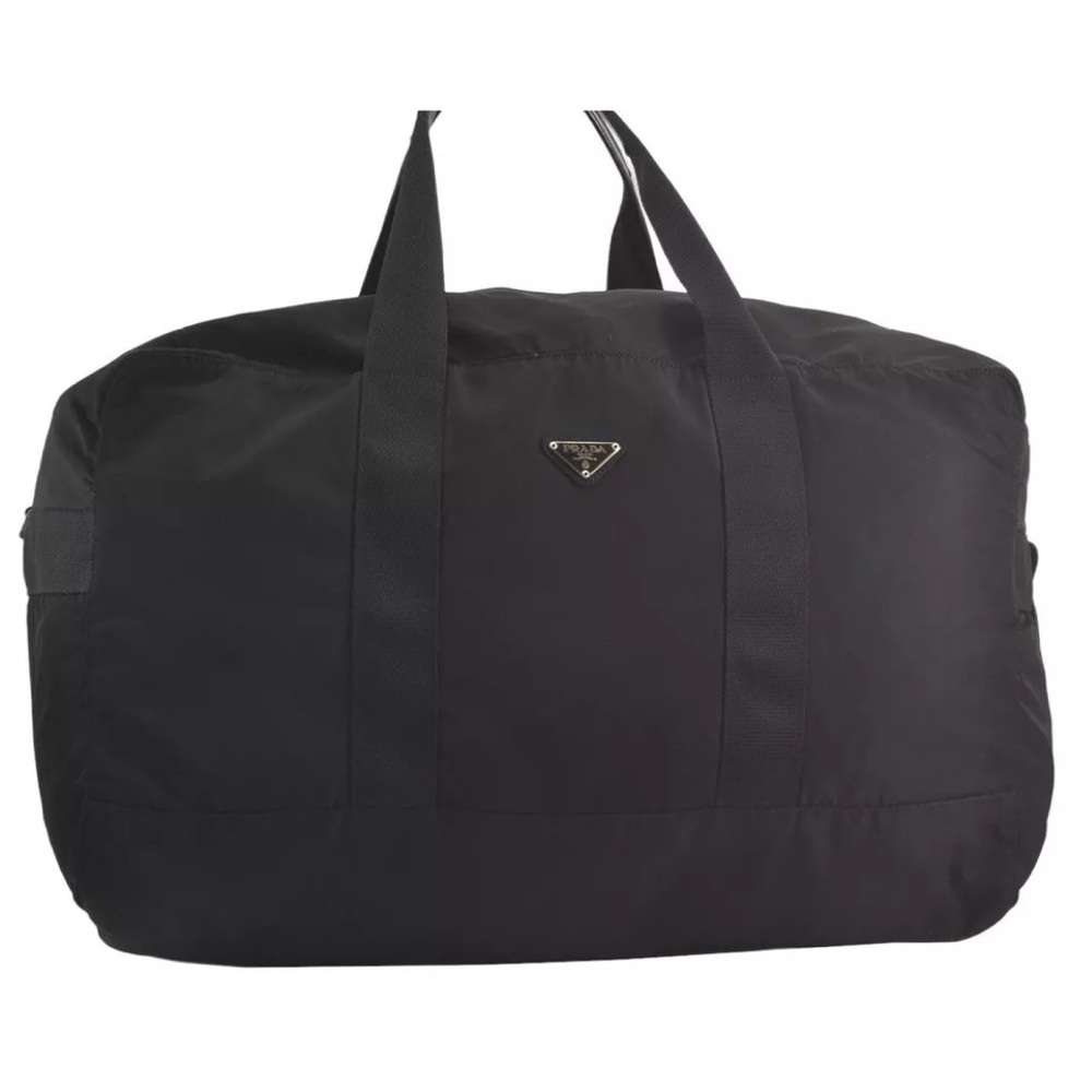AUTH Prada Black Nylon Duffle Travel Bag w/ strap